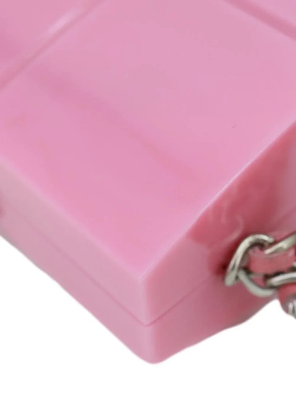Chanel  Minaudiere Choco Bar Leather Clutch Pink